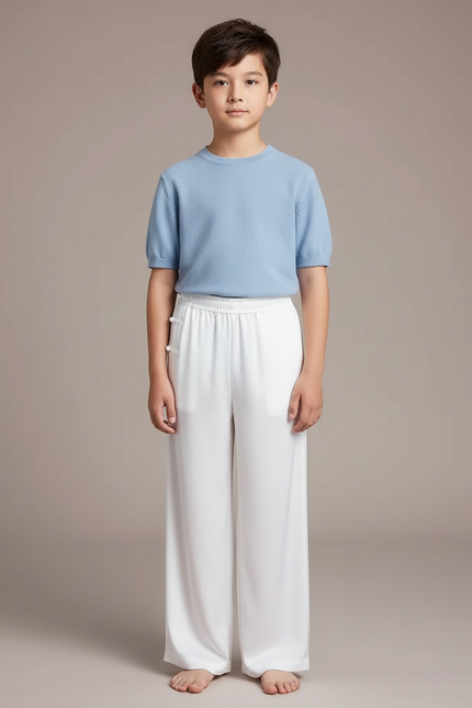 Pantalon Chinois Blanc Ample Fluide Satiné Enfant