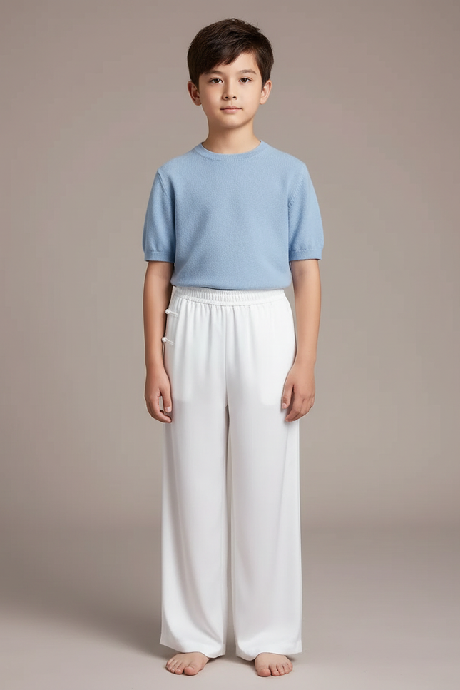 Pantalon Chinois Blanc Ample Fluide Satiné Enfant
