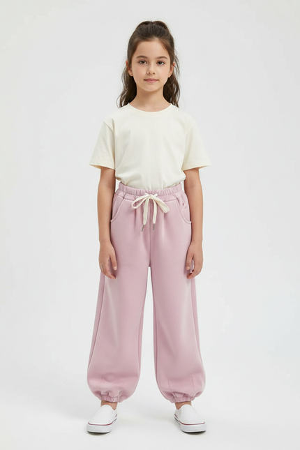 Pantalon Chinois Rose Ample Molleton Doux Enfant