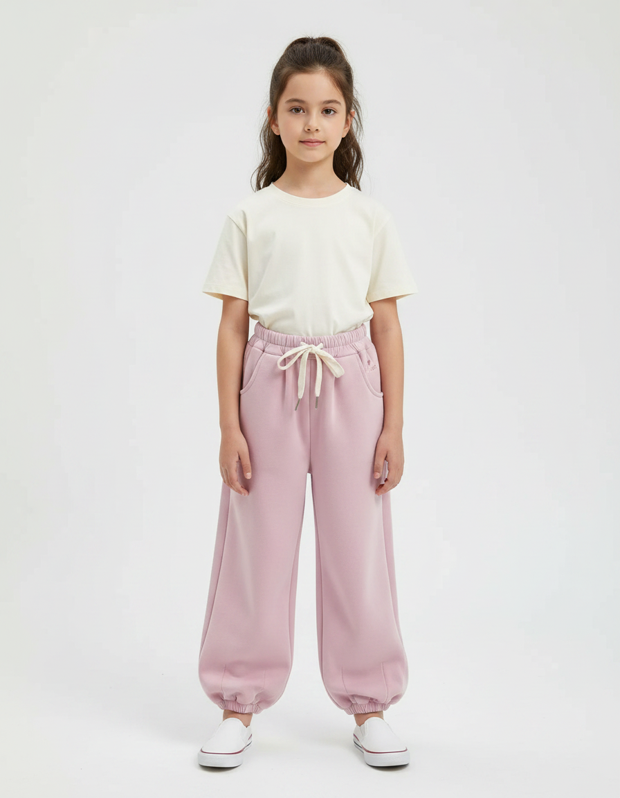 Pantalon Chinois Rose Ample Molleton Doux Enfant