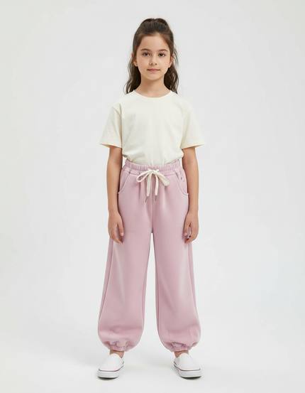 Pantalon Chinois Rose Ample Molleton Doux Enfant