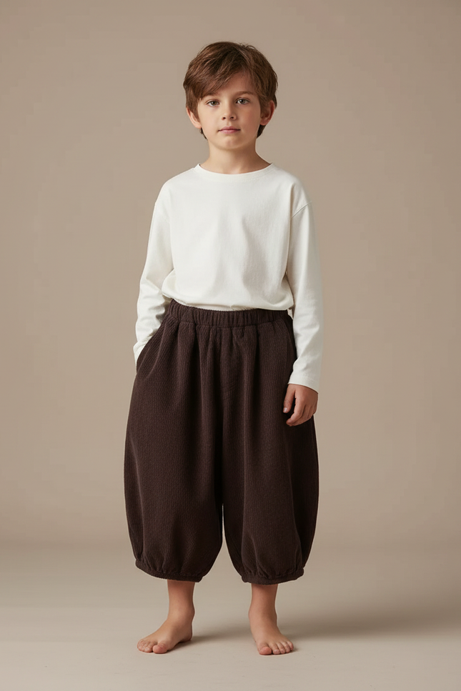 Pantalon Chinois Marron Côtelé Bouffant Enfant Mignon - Cordé