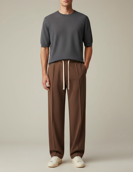 Pantalon Chinois Marron Ample Décontracté Cordon Homme - Gabardine