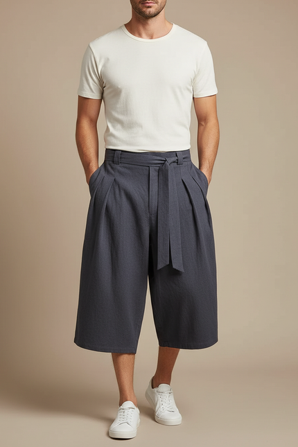 Pantalon Chinois Gris Ample Coton Ceinture Homme