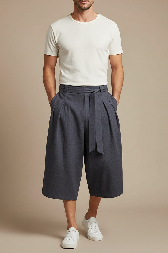 Pantalon Chinois Gris Ample Coton Ceinture Homme