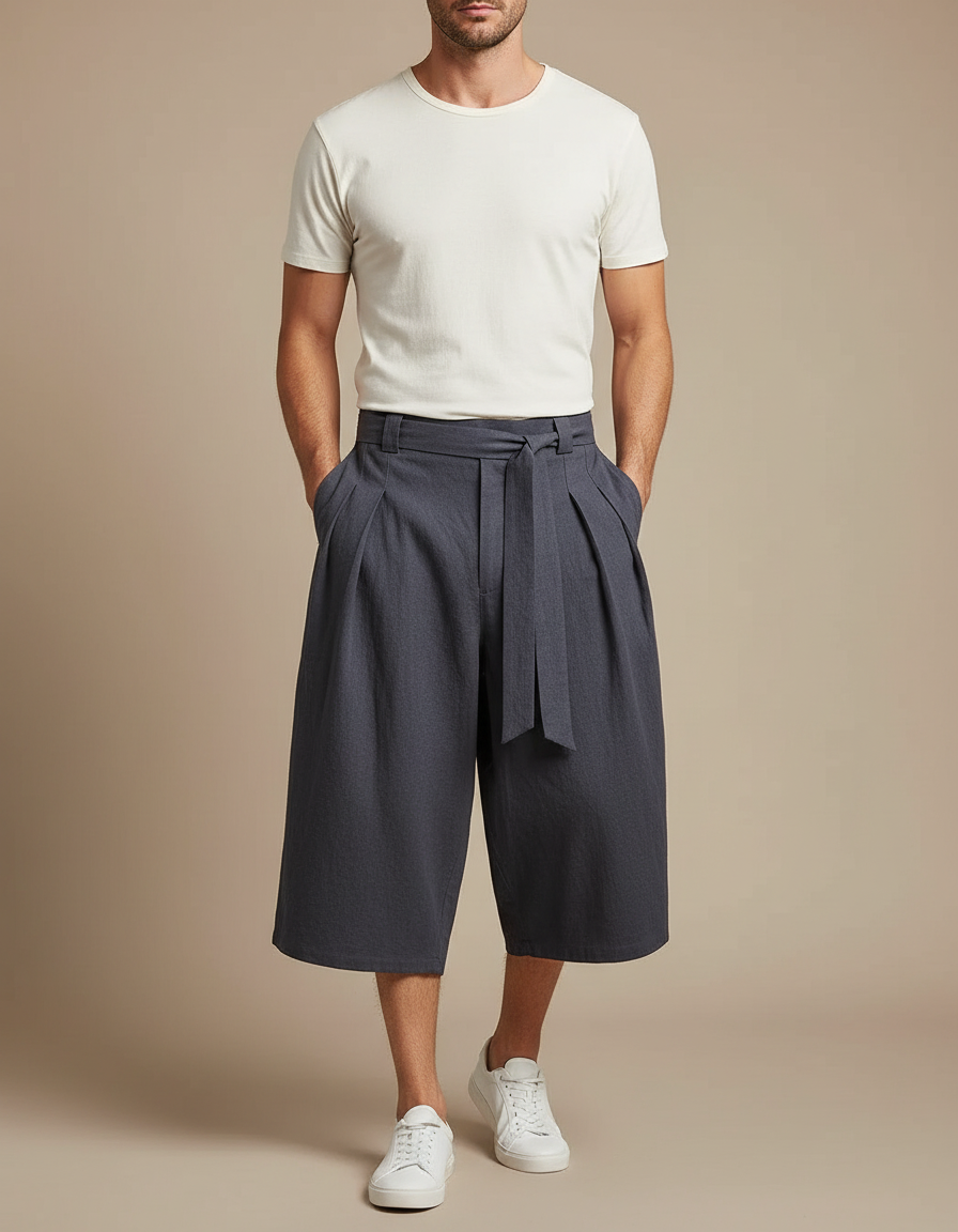 Pantalon Chinois Gris Ample Coton Ceinture Homme
