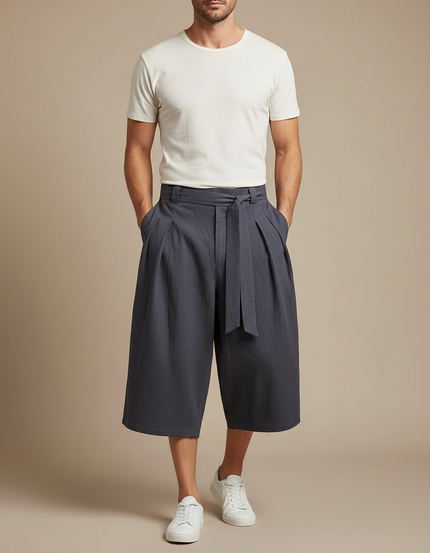 Pantalon Chinois Gris Ample Coton Ceinture Homme