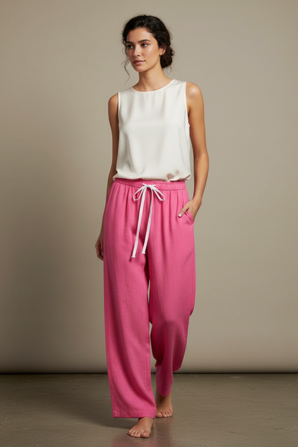 Pantalon Chinois Rose Coton Fluide Ample Femme