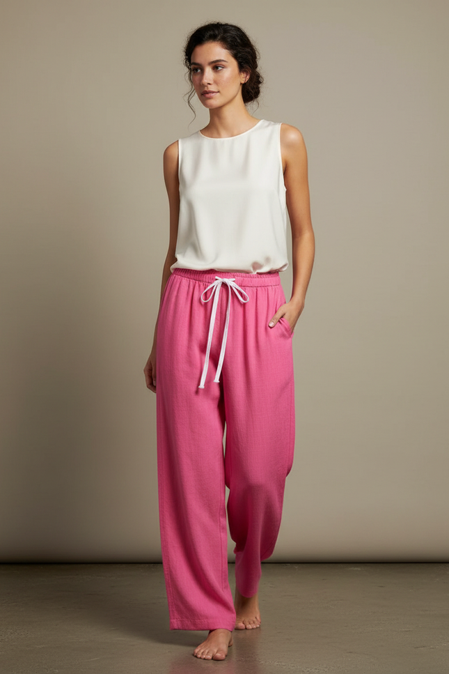 Pantalon Chinois Rose Coton Fluide Ample Femme