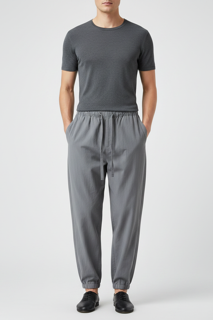 Pantalon Chinois Gris Coton Ample Décontracté Homme