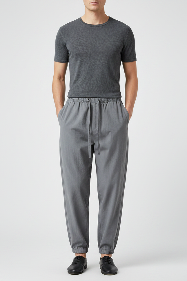 Pantalon Chinois Gris Coton Ample Décontracté Homme
