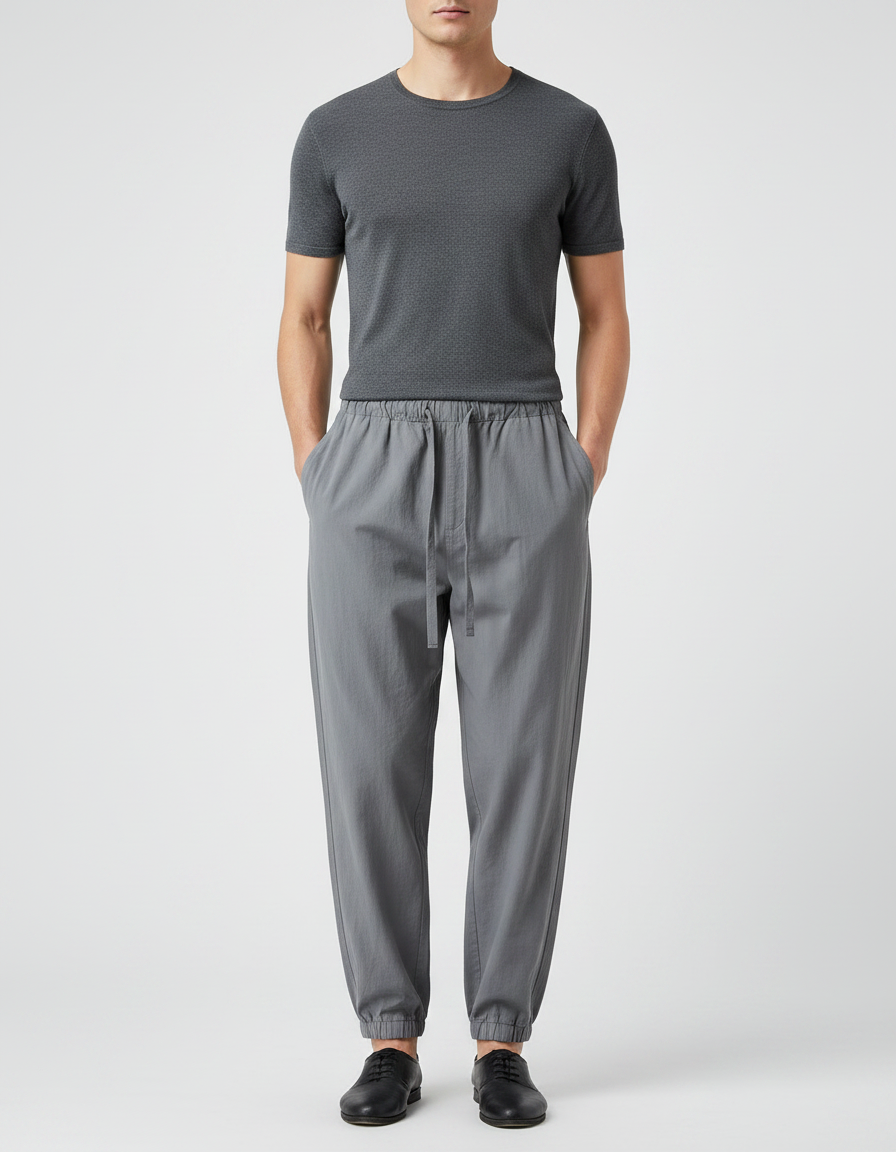 Pantalon Chinois Gris Coton Ample Décontracté Homme