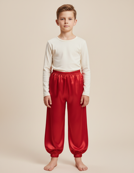 Pantalon Chinois Rouge Satiné Ample Enfant Traditionnel