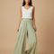 Pantalon Chinois Vert Sauge Ample Fluide Brodé Perlé - Viscose