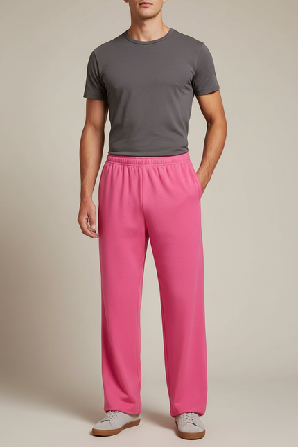 Pantalon Chinois Rose Vif Ample Coton Décontracté - Molleton