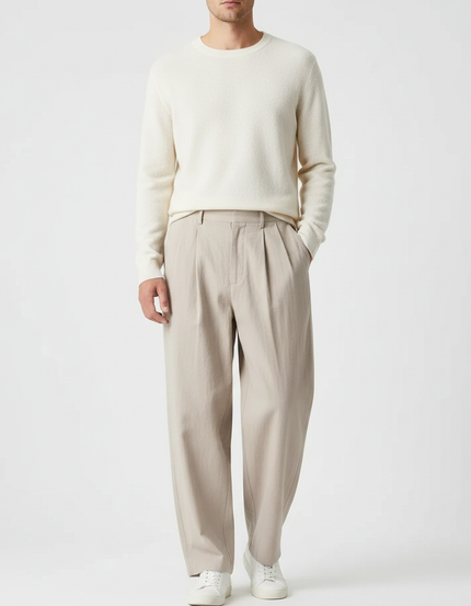 Pantalon Chinois Plissé Ample Beige Décontracté Homme - Coton