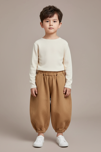 Pantalon Chinois Marron Ample Décontracté Harem Enfant - Molleton
