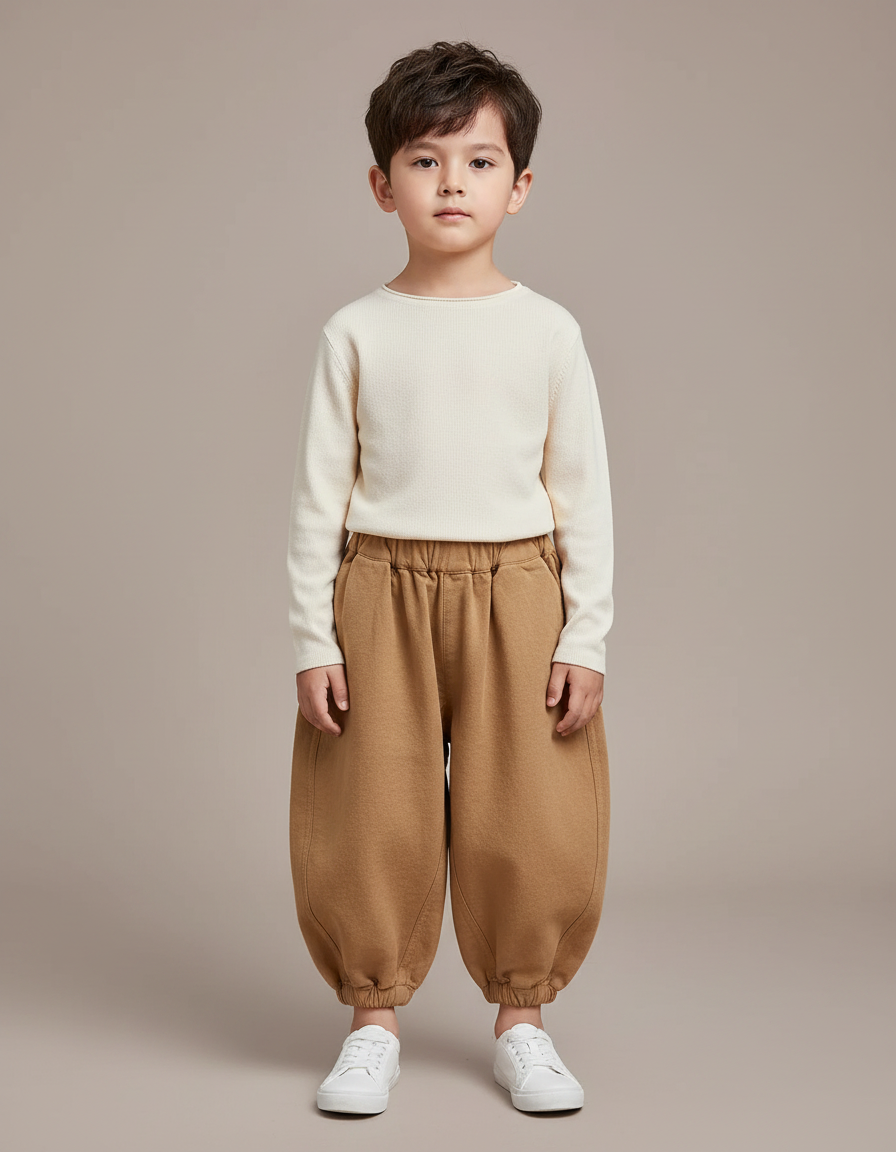 Pantalon Chinois Marron Ample Décontracté Harem Enfant - Molleton