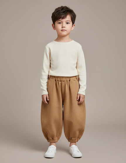 Pantalon Chinois Marron Ample Décontracté Harem Enfant - Molleton