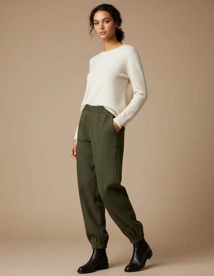 Pantalon Chinois Vert Kaki Ample Élastique Confortable - Gabardine