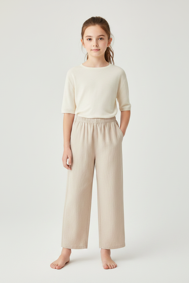 Pantalon Chinois Beige Ample Décontracté Enfant - Lin