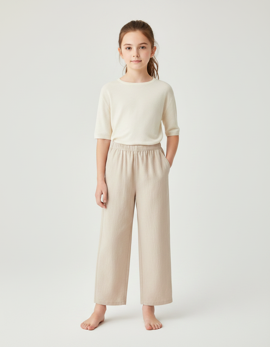 Pantalon Chinois Beige Ample Décontracté Enfant - Lin