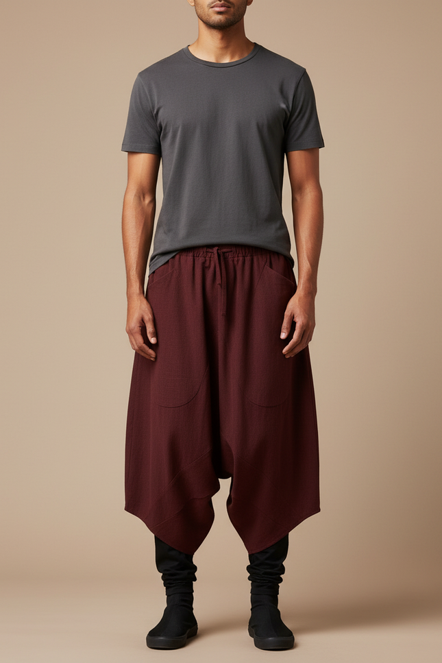 Pantalon Chinois Sarouel Ample Marron Casual Coton - Bordeaux