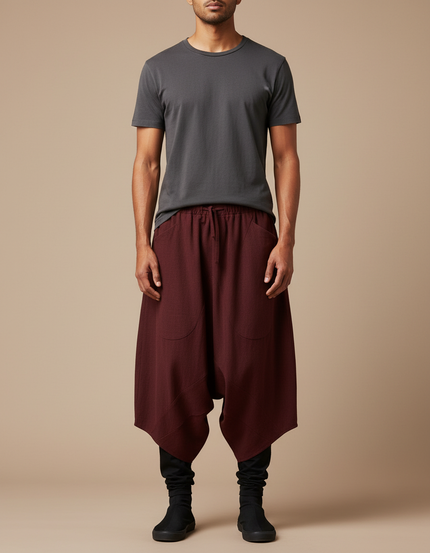 Pantalon Chinois Sarouel Ample Marron Casual Coton - Bordeaux