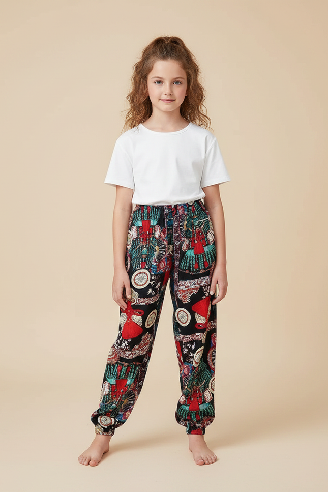 Pantalon Chinois Imprimé Ample Ethnique Bohème Fille - Multicolore Viscose