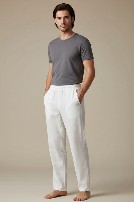 Pantalon Chinois Homme Blanc Droit - Lin