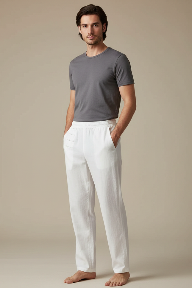 Pantalon Chinois Homme Blanc Droit - Lin