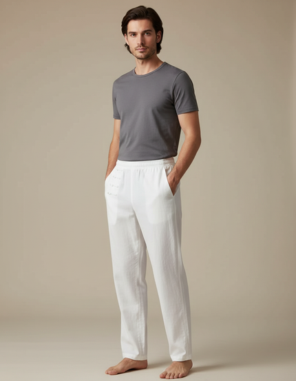 Pantalon Chinois Homme Blanc Droit - Lin