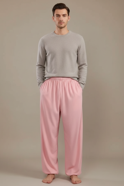 Pantalon Chinois Rose Ample Molletonné Confortable