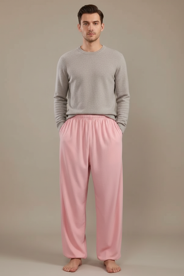 Pantalon Chinois Rose Ample Molletonné Confortable