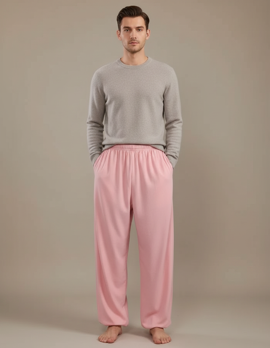 Pantalon Chinois Rose Ample Molletonné Confortable