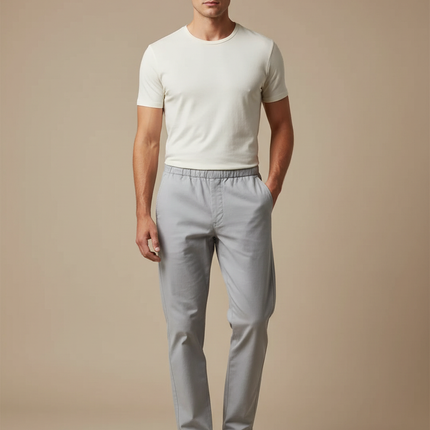 Pantalon Chinois Gris Coton Décontracté Droit Homme