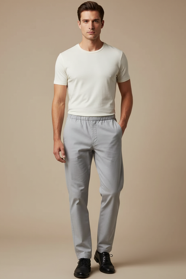 Pantalon Chinois Gris Coton Décontracté Droit Homme