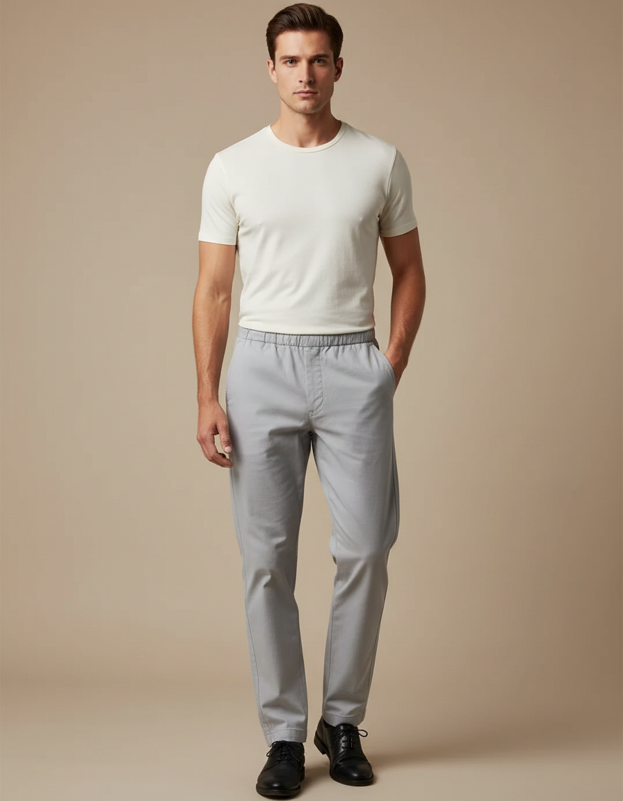 Pantalon Chinois Gris Coton Décontracté Droit Homme