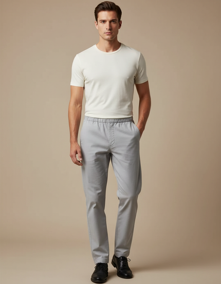 Pantalon Chinois Gris Coton Décontracté Droit Homme