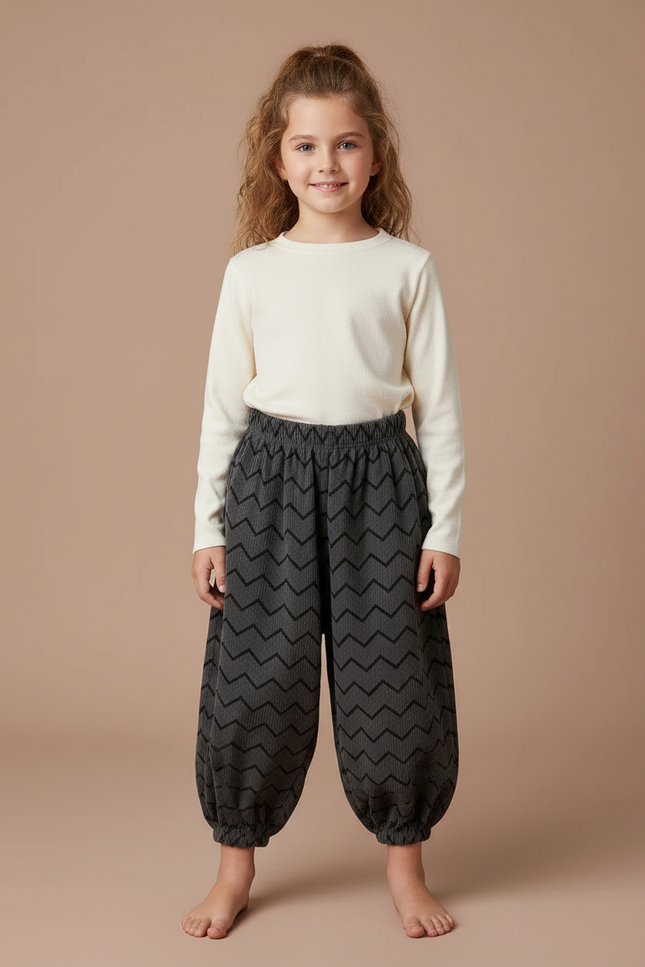 Pantalon Chinois Gris Côtelé Chevrons Bouffant Enfant - Cordé