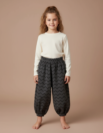 Pantalon Chinois Gris Côtelé Chevrons Bouffant Enfant - Cordé