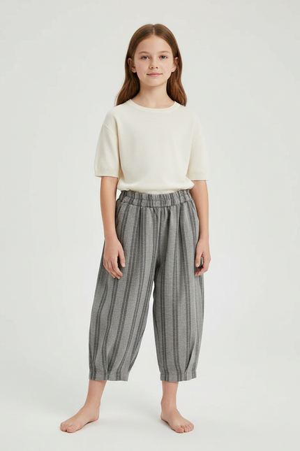 Pantalon Chinois Gris Rayé Ample Coton Enfant