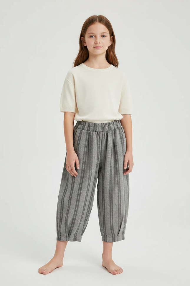 Pantalon Chinois Gris Rayé Ample Coton Enfant