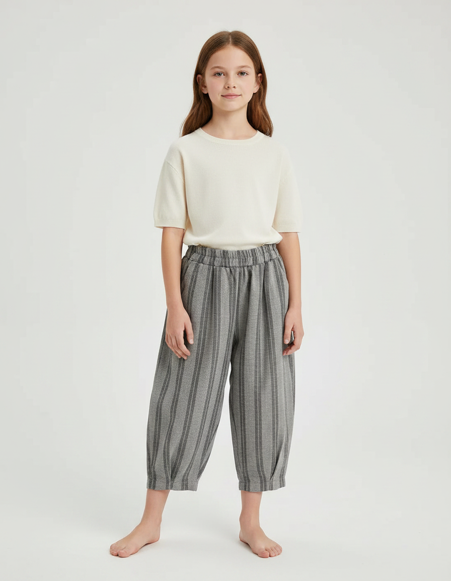 Pantalon Chinois Gris Rayé Ample Coton Enfant
