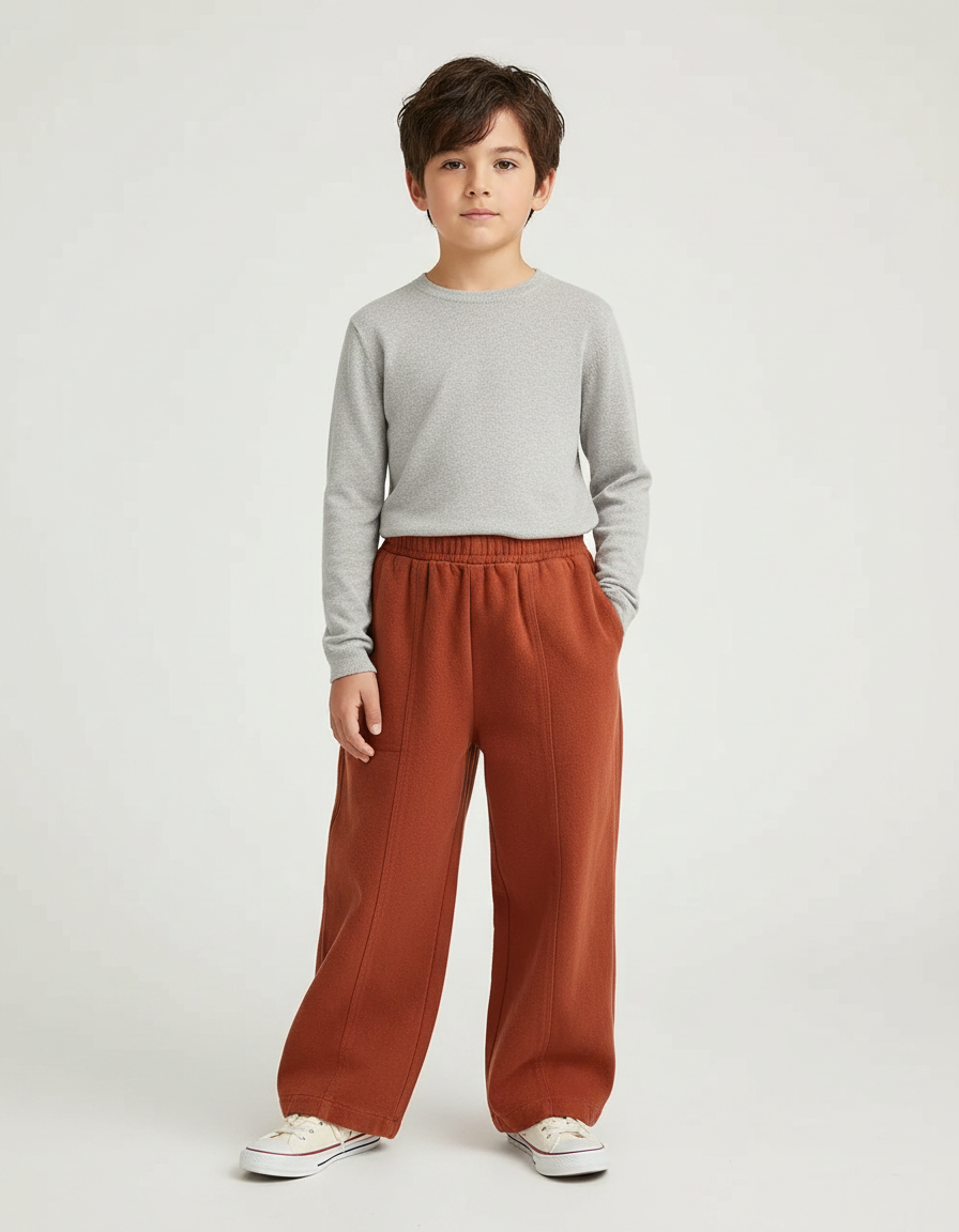 Pantalon Chinois Orange Ample Enfant Décontracté Uni - Molleton