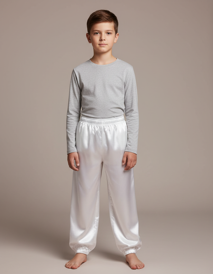 Pantalon Chinois Blanc Satin Ample Enfant Élastiqué