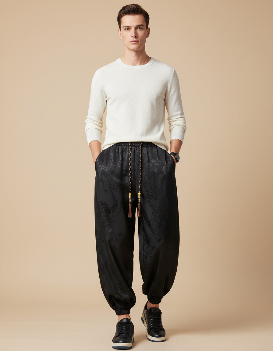 Pantalon Chinois Soie - Noir