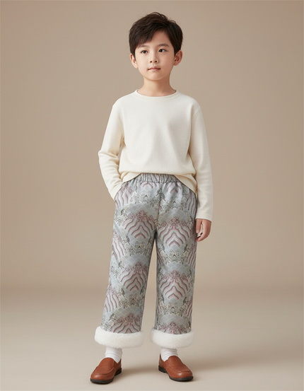 Pantalon Chinois Brocart Motif Hiver Doublé Enfant - Multicolore Satin