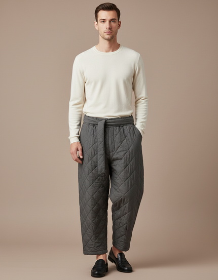 Pantalon Chinois Gris Matelassé Large Cordon Hiver Homme - Polyester