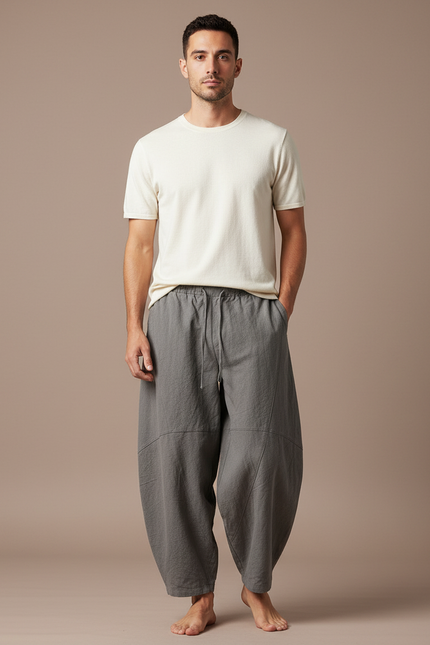 Pantalon Chinois Homme Sarouel Lin - Gris